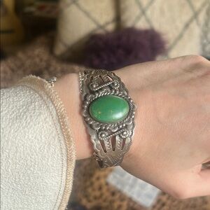 Silver Bracelet with Green Stone